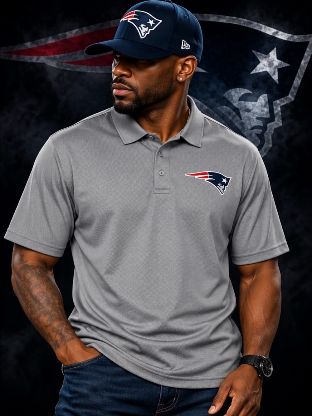 NFL Men's Gray Polo with Patriots Logo